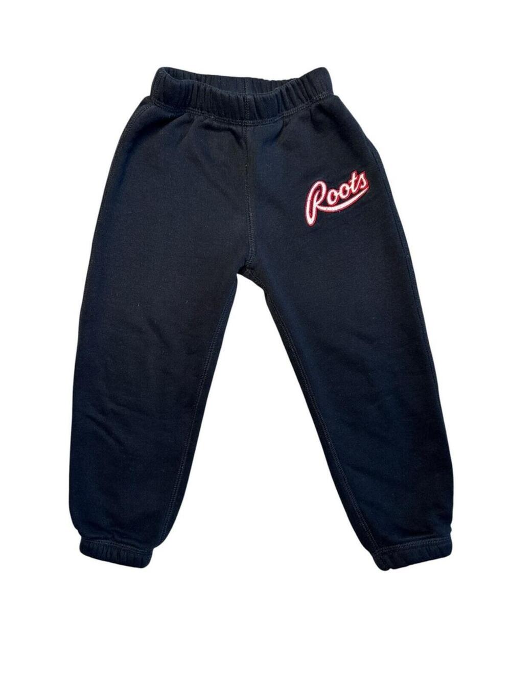 Roots Black Kids Sweatpants with Red and White Logo